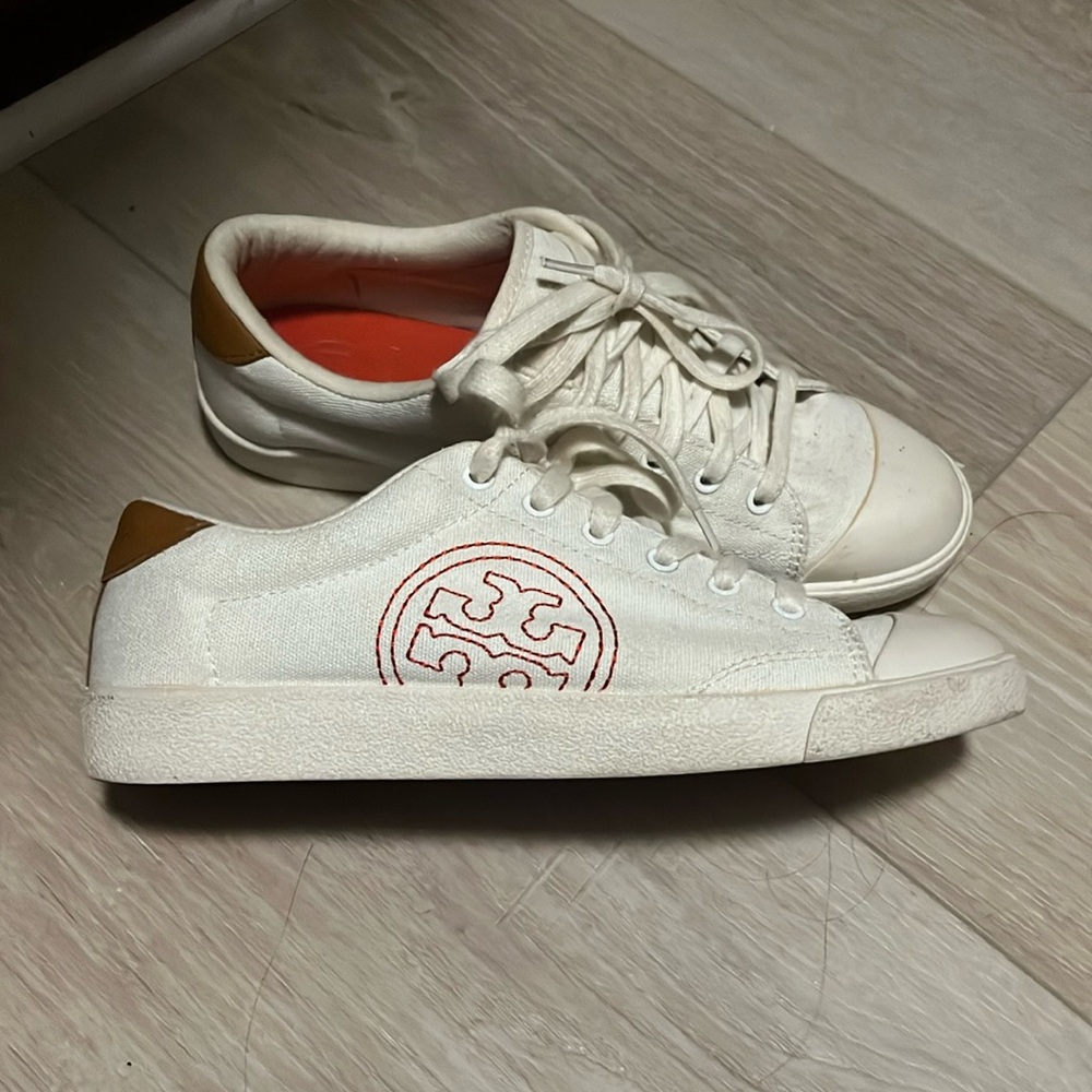 TORY BURCH WALLY sneakers white and orange